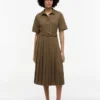 Rochie midi plisată din materiale mixte