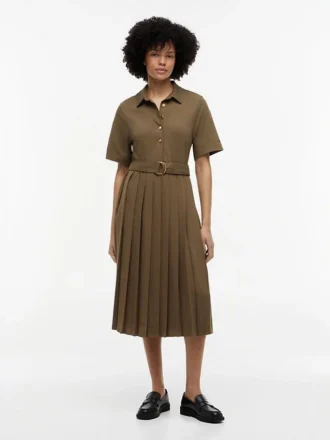 Rochie midi plisată din materiale mixte