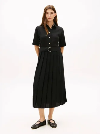Rochie midi plisată din materiale mixte