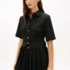 Rochie midi plisată din materiale mixte