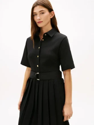 Rochie midi plisată din materiale mixte