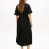 Rochie midi plisată din materiale mixte