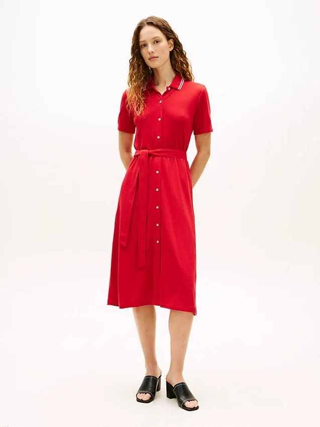 Rochie midi polo cu curele și guler cu vârfuri Rochie midi polo cu curele și guler cu vârfuri
