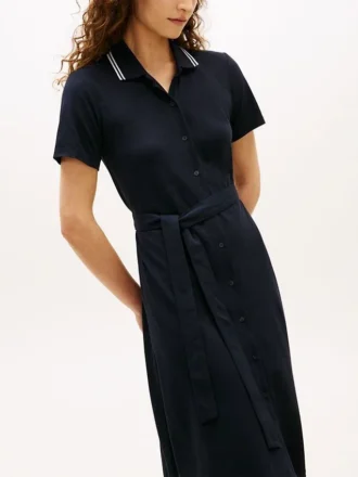 Rochie midi polo cu curele și guler cu vârfuri