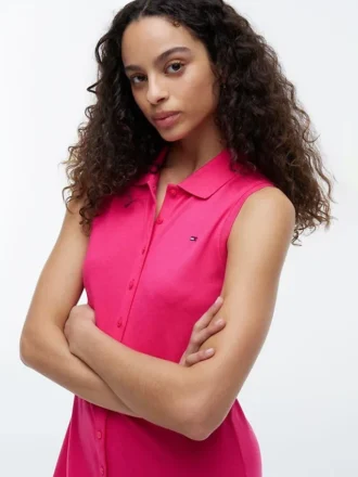 Rochie midi polo fără mâneci din piqué
