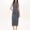Rochie midi slim fit cu dungi și gât barcă Rochie midi slim fit cu dungi și gât barcă