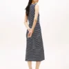 Rochie midi slim fit cu dungi și gât barcă Rochie midi slim fit cu dungi și gât barcă
