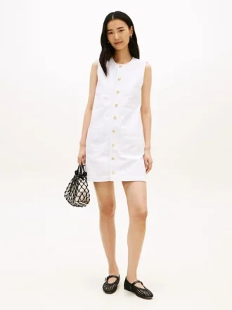Rochie mini din denim cu buzunare aplicate