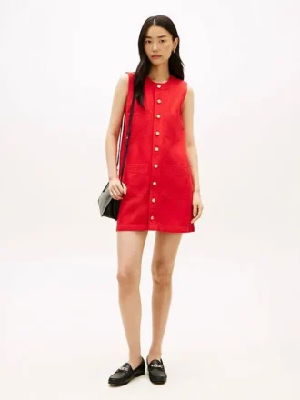 Rochie mini din denim cu buzunare aplicate