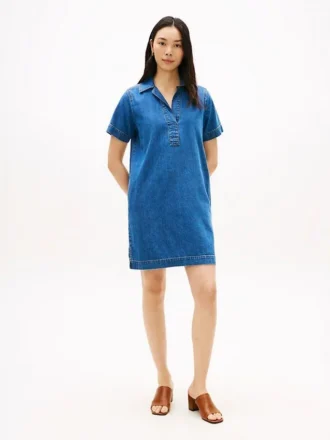 Rochie mini din denim cu placket deschis