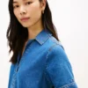 Rochie mini din denim cu placket deschis