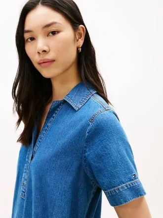 Rochie mini din denim cu placket deschis