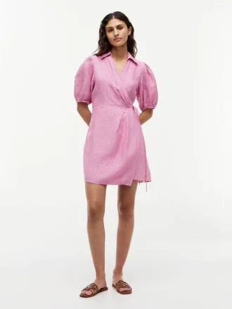 Rochie mini din in cu dungi