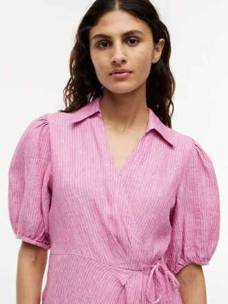 Rochie mini din in cu dungi