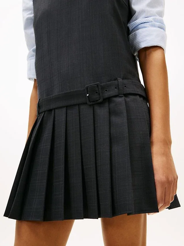 Rochie mini plisată din amestec de lână Rochie mini plisată din amestec de lână
