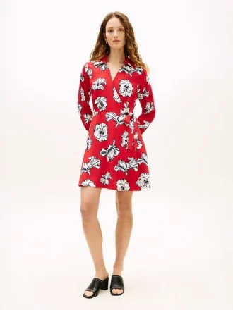Rochie înfășurată din crep cu imprimeu floral