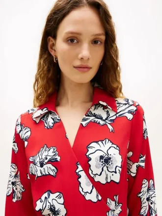 Rochie înfășurată din crep cu imprimeu floral
