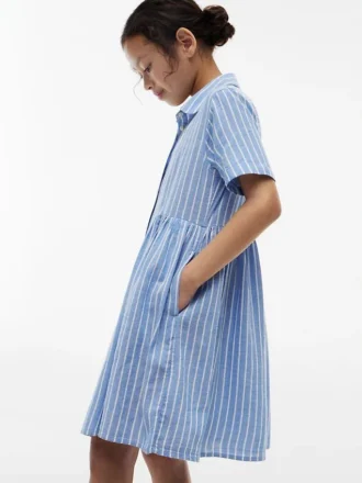 Rochie pentru copii din bumbac și in, cu dungi