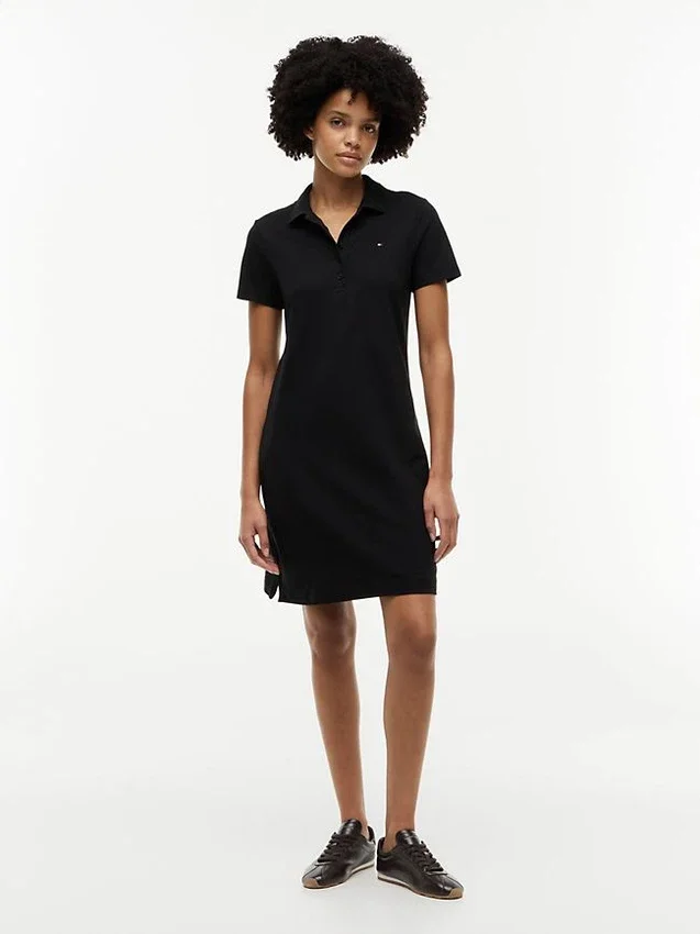 Rochie polo din bumbac elastic, croială clasică Rochie polo din bumbac elastic, croială clasică