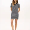 Rochie polo din bumbac interlock cu dungi și nasturi aurii Rochie polo din bumbac interlock cu dungi și nasturi aurii