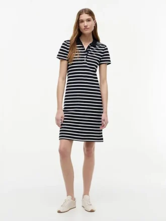 Rochie polo din piqué elastic cu dungi