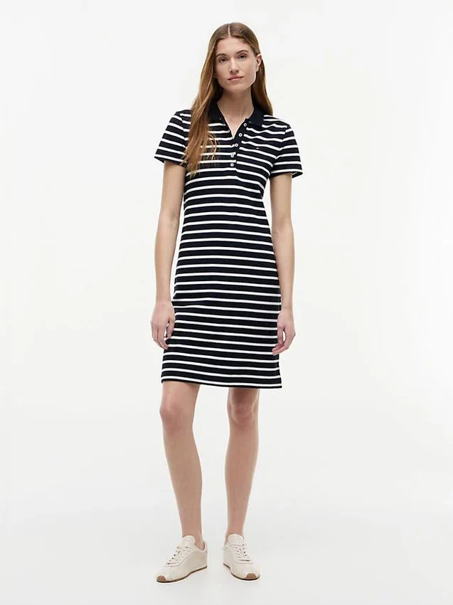Rochie polo din piqué elastic cu dungi Rochie polo din piqué elastic cu dungi