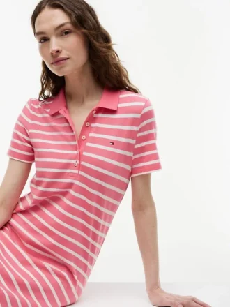 Rochie polo din piqué elastic cu dungi