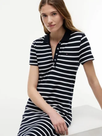 Rochie polo din piqué elastic cu dungi