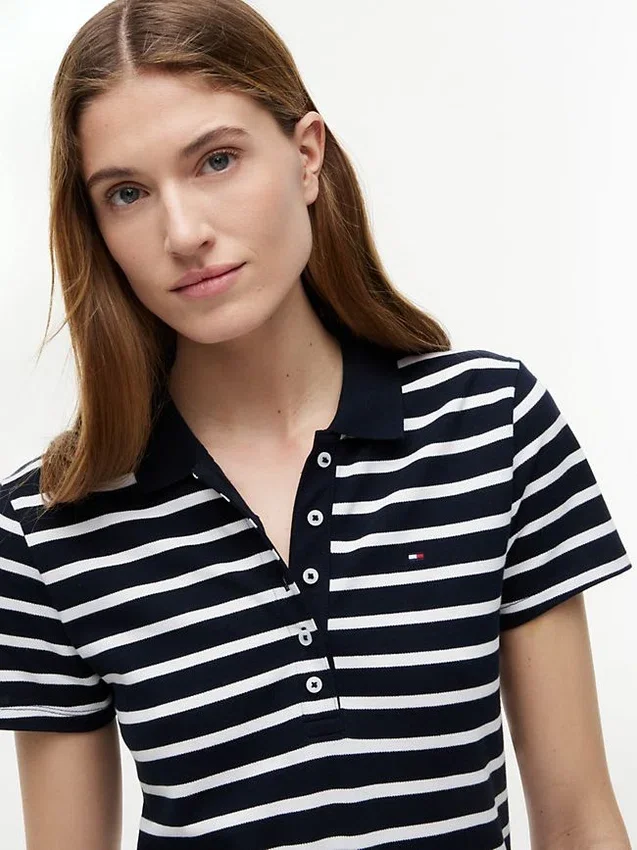 Rochie polo din piqué elastic cu dungi Rochie polo din piqué elastic cu dungi