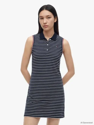 Rochie polo fără mâneci, cu dungi