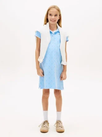 Rochie polo pentru fetițe cu imprimeu floral pe toată suprafața
