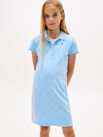 Rochie polo pentru fetițe cu imprimeu floral pe toată suprafața