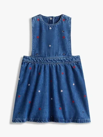 Rochie-salopetă din denim cu imprimeu floral pentru copii