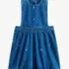 Rochie-salopetă din denim cu imprimeu floral pentru copii