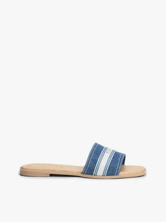 Sandale din denim cu logo din chingă