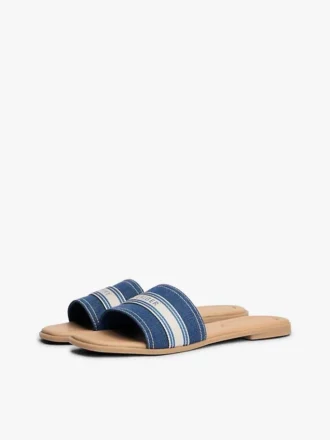 Sandale din denim cu logo din chingă