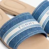 Sandale din denim cu logo din chingă Sandale din denim cu logo din chingă