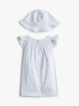 Set cadou cu rochie și pălărie în dungi pentru bebeluși