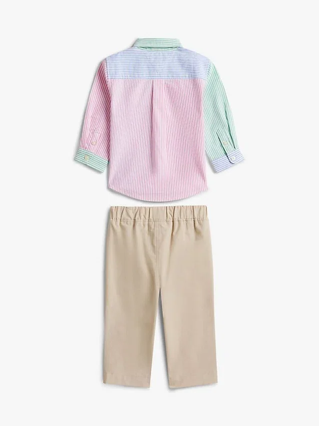 Set cămașă și pantaloni cu dungi pentru bebeluși Set cămașă și pantaloni cu dungi pentru bebeluși