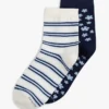 Set de 2 perechi de Șosete scurte cu imprimeu floral și dungi Set de 2 perechi de Șosete scurte cu imprimeu floral și dungi