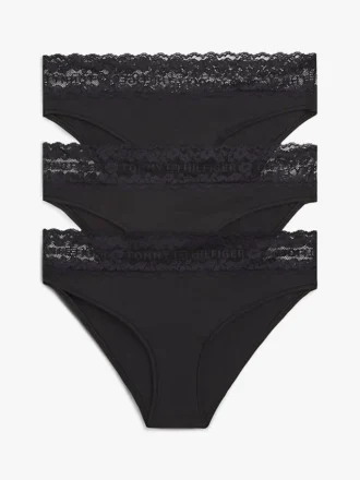 Set de 3 slipuri bikini cu bordură din dantelă