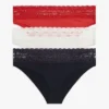 Set de 3 slipuri bikini cu bordură din dantelă Set de 3 slipuri bikini cu bordură din dantelă