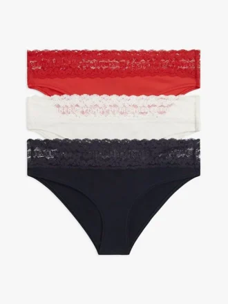 Set de 3 slipuri bikini cu bordură din dantelă