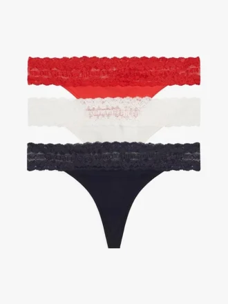 Set de 3 tanga cu bordură din dantelă