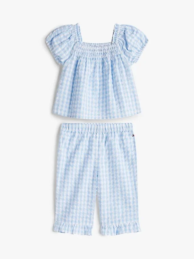 Set de bluză și pantaloni în carouri pentru bebeluși Set de bluză și pantaloni în carouri pentru bebeluși