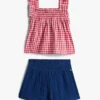 Set de bluză și pantaloni scurți în carouri pentru bebeluși Set de bluză și pantaloni scurți în carouri pentru bebeluși