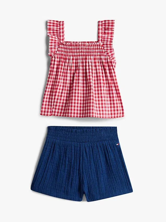 Set de bluză și pantaloni scurți în carouri pentru bebeluși Set de bluză și pantaloni scurți în carouri pentru bebeluși