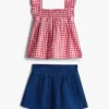 Set de bluză și pantaloni scurți în carouri pentru bebeluși Set de bluză și pantaloni scurți în carouri pentru bebeluși