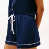 Set de pijamale cu cămașă și pantaloni scurți cu borduri contrastante