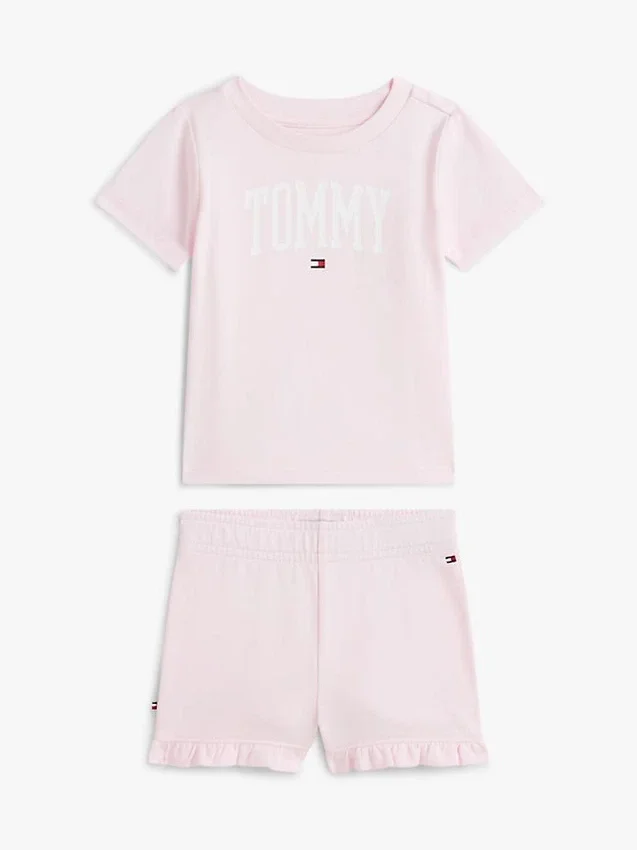 Set de tricou și pantaloni scurți cu logo Tommy pentru bebeluși Set de tricou și pantaloni scurți cu logo Tommy pentru bebeluși